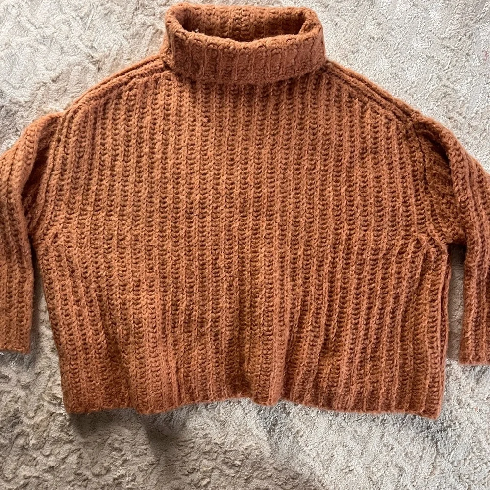 Free People Fluffy Fox Chunky Wool Alpaca Blend Turtleneck Sweater Papaya xsmall - Picture 2 of 7